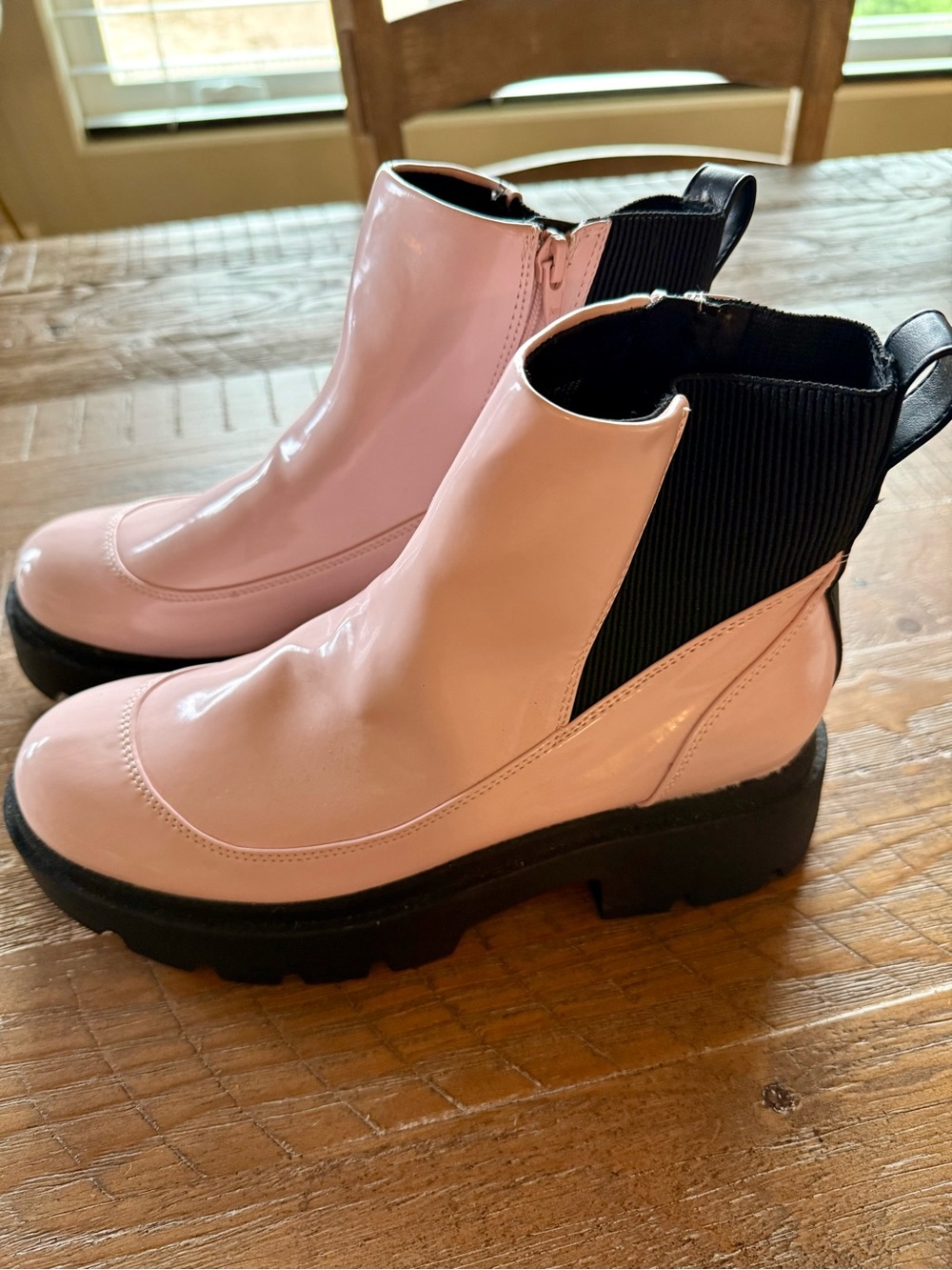 Women's Pink Patent Lug Sole Hiker Booties